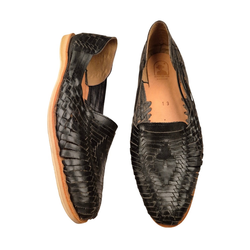 Dandy Del Mar Mens Black Woven Leather Huarache Sandals Size 13 Mexico RARE